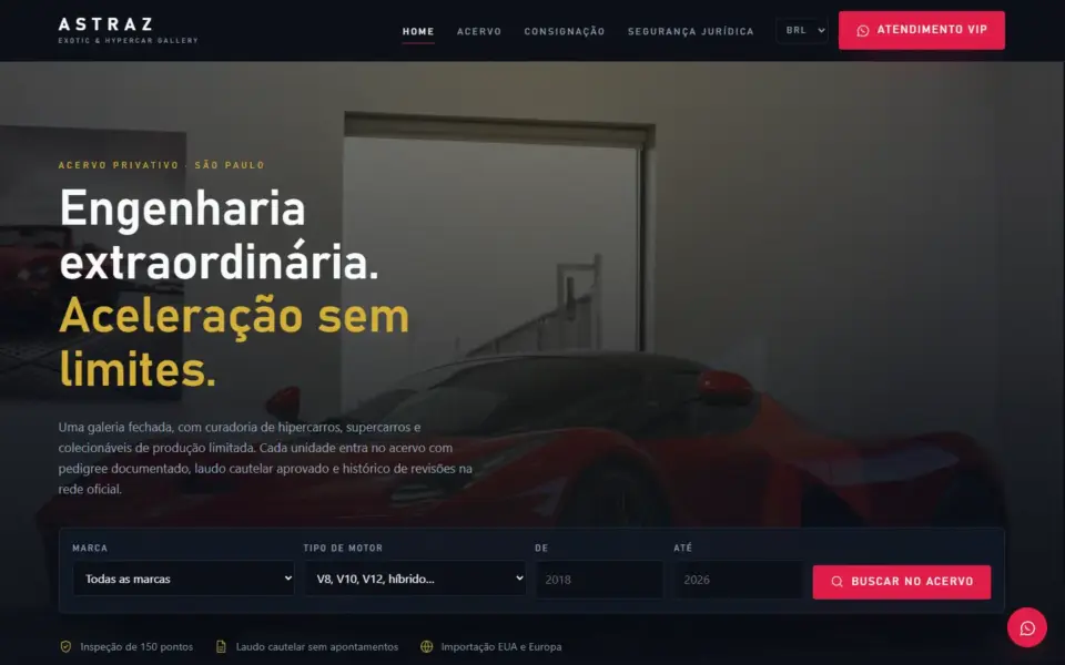Página inicial do modelo Hypercar Gallery